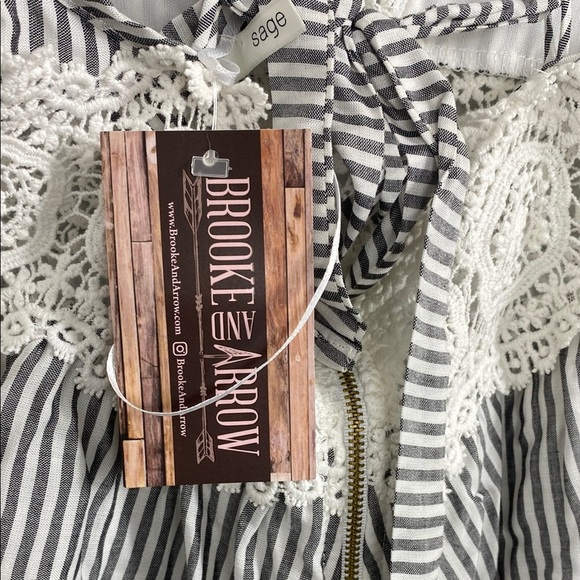 Sage Black and White Striped Lace Trim Romper - Picture 9 of 13